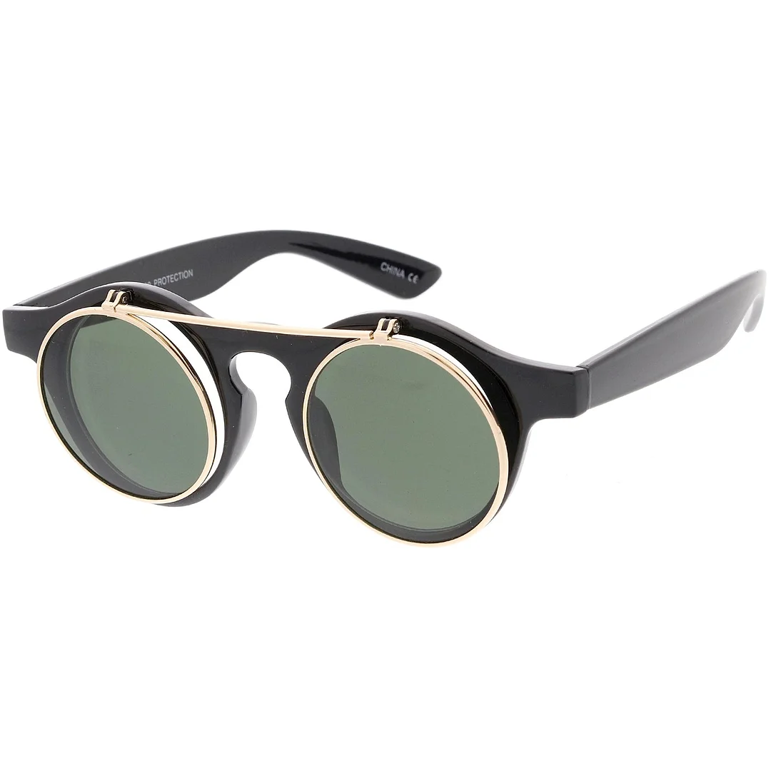 Small Retro Steampunk Circle Flip Up Glasses / glasses