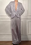 Women's Sequin Elegant Prom Party Deep V Neck Blazer &  Long Pants Set 
