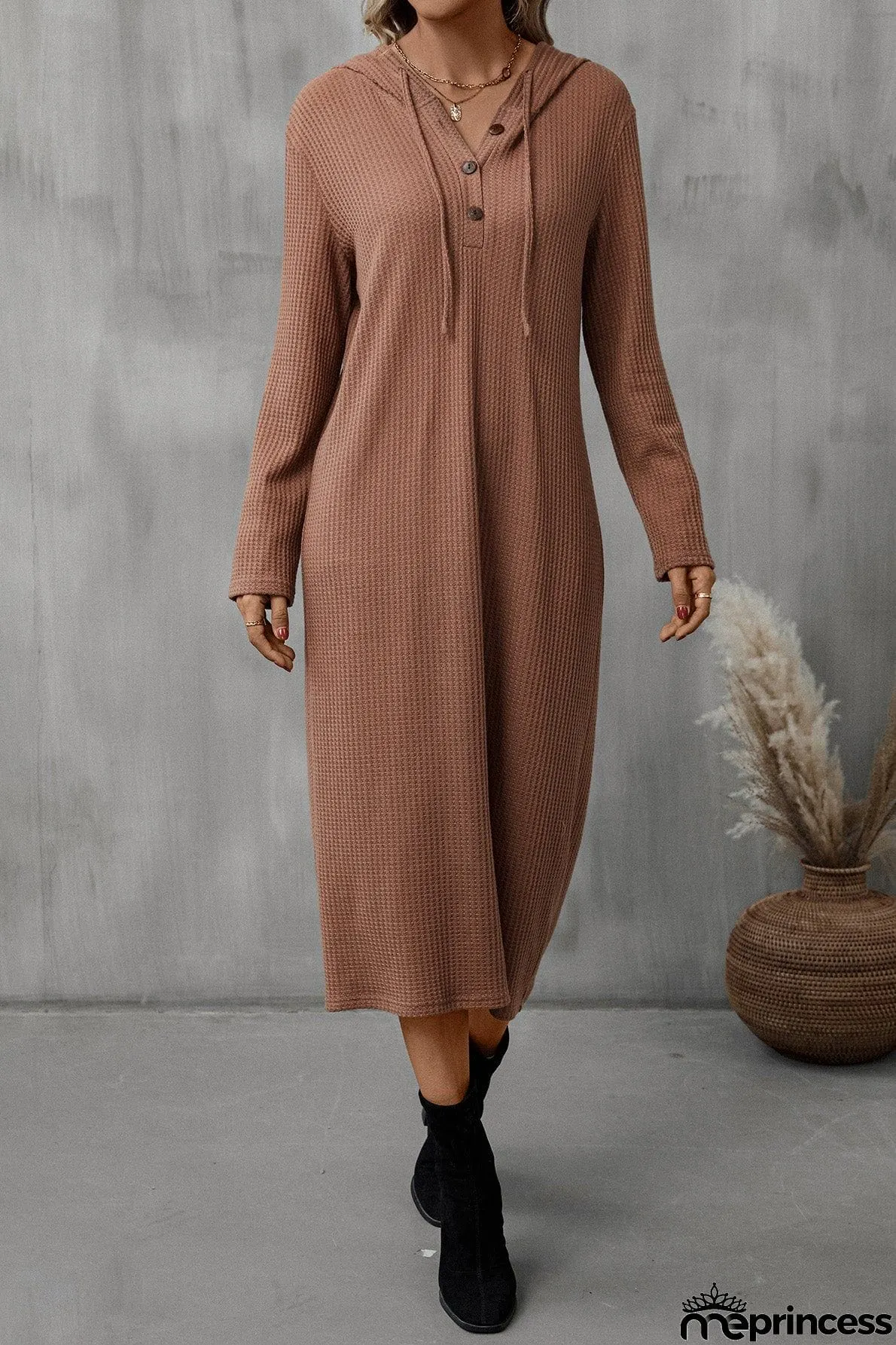 Buttoned Long Sleeve Hooded Dress