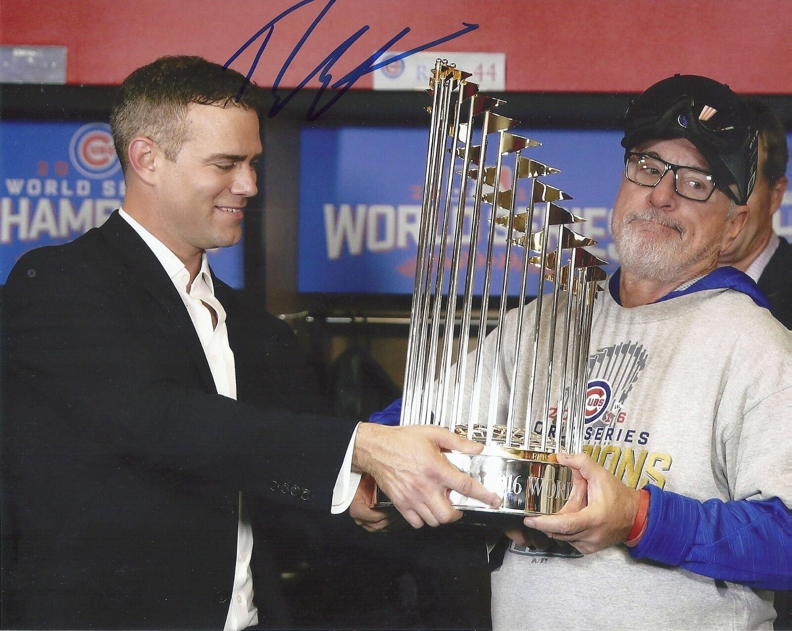 THEO EPSTEIN 'CHICAGO CUBS' 2016 WORLD SERIES SIGNED 8x10 PICTURE *COA