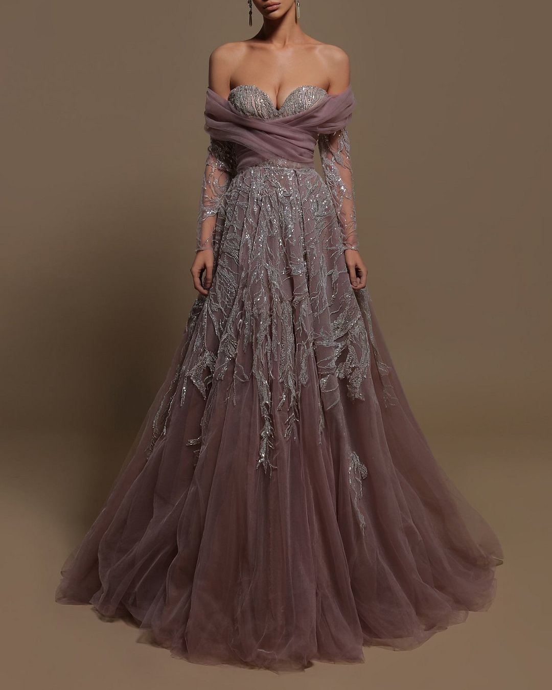 Off Shoulder Shiny Gown Maxi Dress