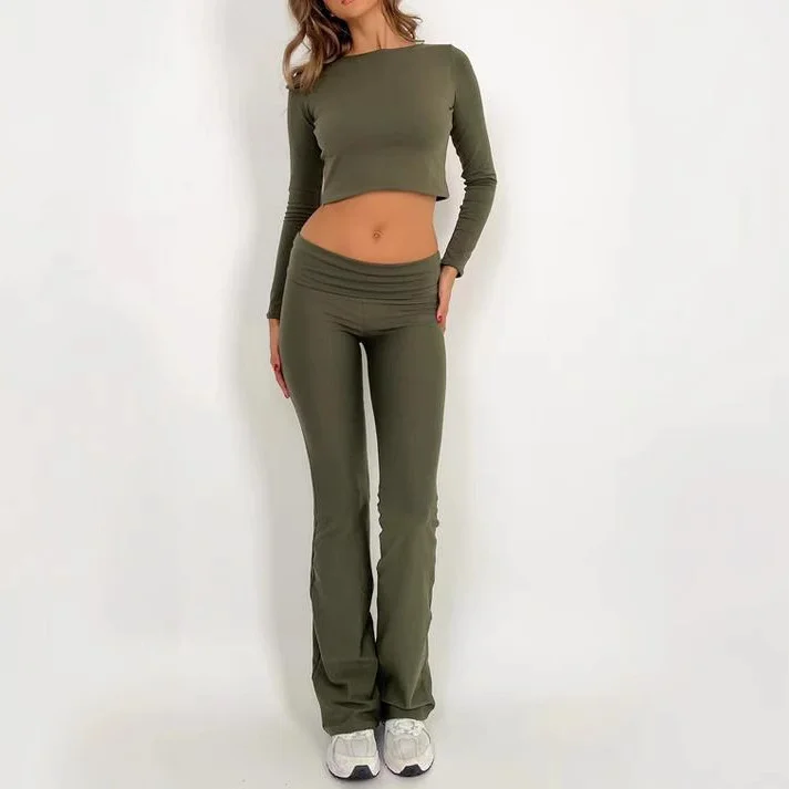 Athvotar Athvotar Fashion Casual Hottie Umbilized Summer Milk Silk Long-Sleeved Top Two Sets Of Women