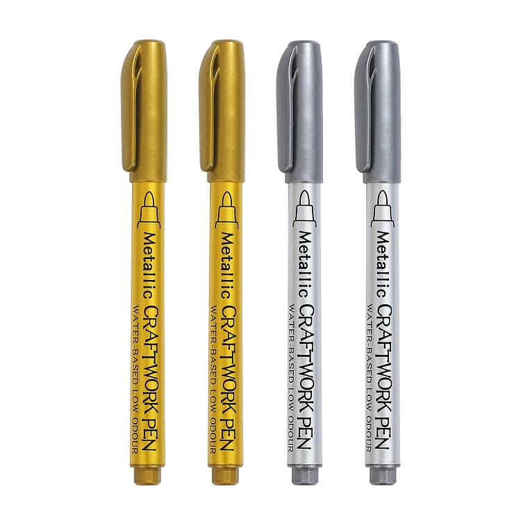 JOURNALSAY  4Pcs/Set Gold Silver Metallic Color Paintbrush Pen Student Drawing