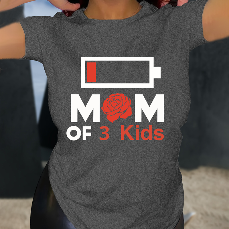 Comstylish Stylish Mom of Three Kids Print Crew Neck Cozy T-Shirt