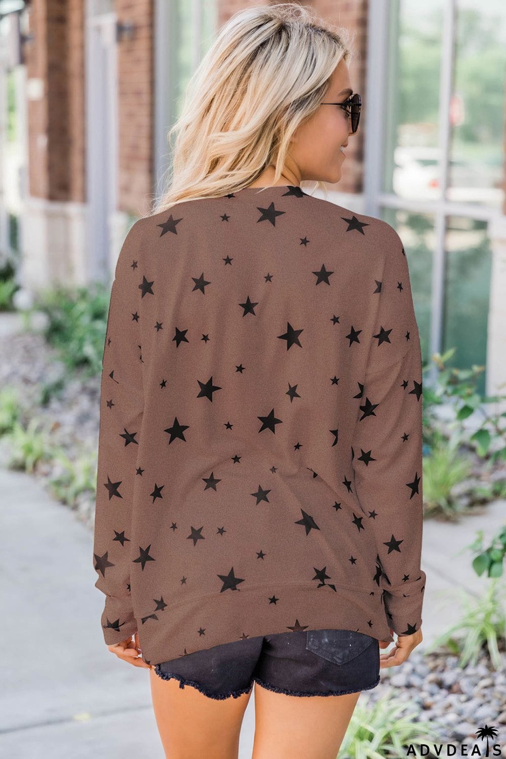 Round Neck Star Print Long Sleeve Top