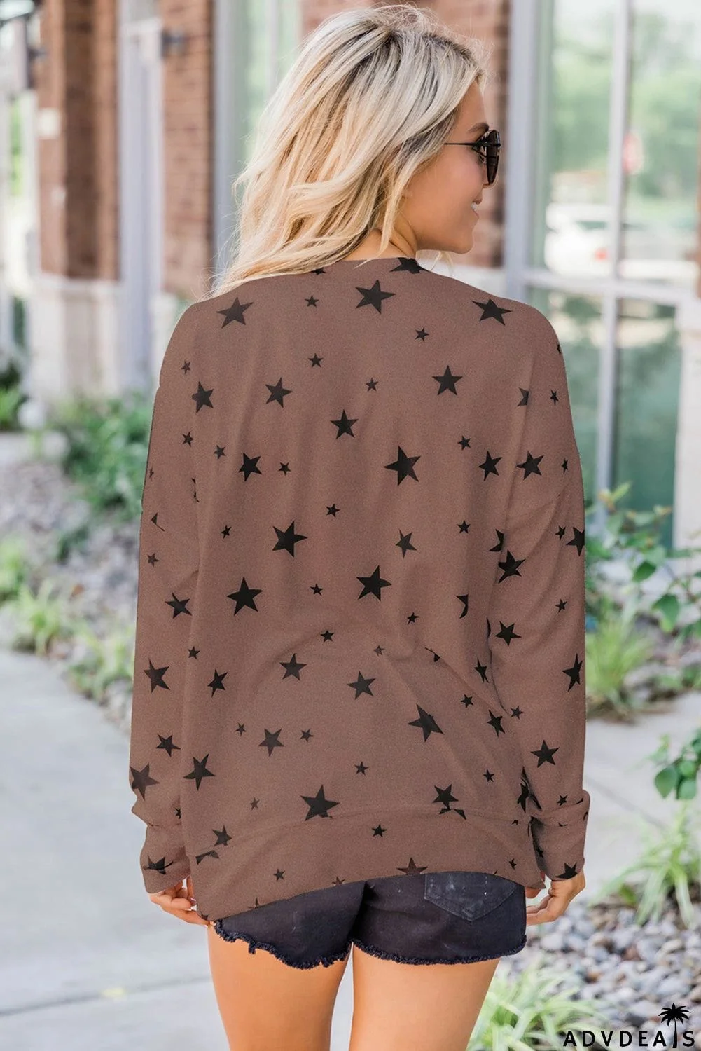 Round Neck Star Print Long Sleeve Top