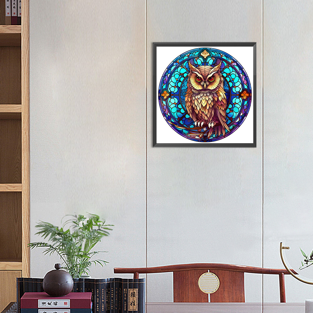 5D DIY Full Round Drill Diamond Painting Stained Glass Owl Kit