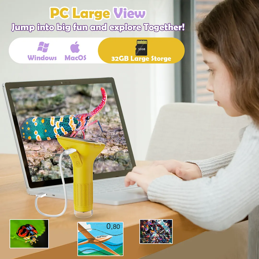 BEBANG Handheld Microscope, 1080P Digital Portable Microscope for Adults Kids, 32GB, 15 Slides