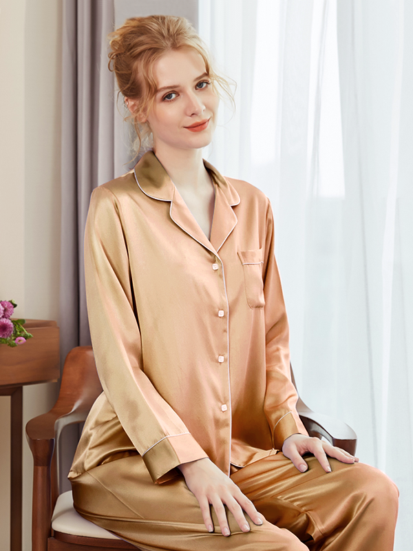 19 Momme Luxury Classic Silk Pajamas Champagne Silk Pajamas