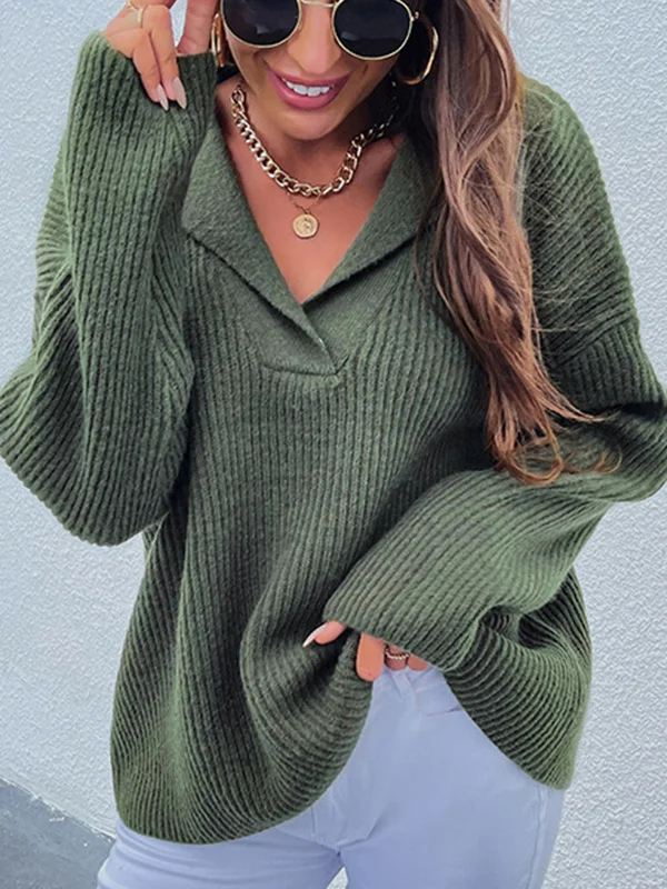 Urban Loose Knitting Solid Color Sweater Top