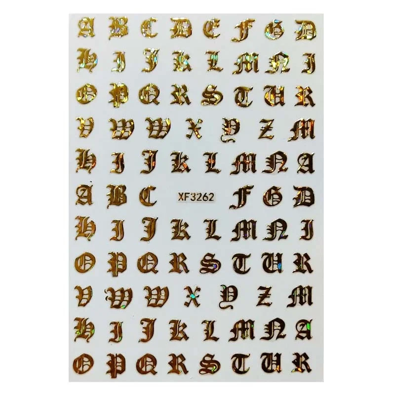 3D Letter Nail Stickers Black Gold Laser For Acrylic Design Summer Nail Decorations Manicure Tips-Nail Inspo