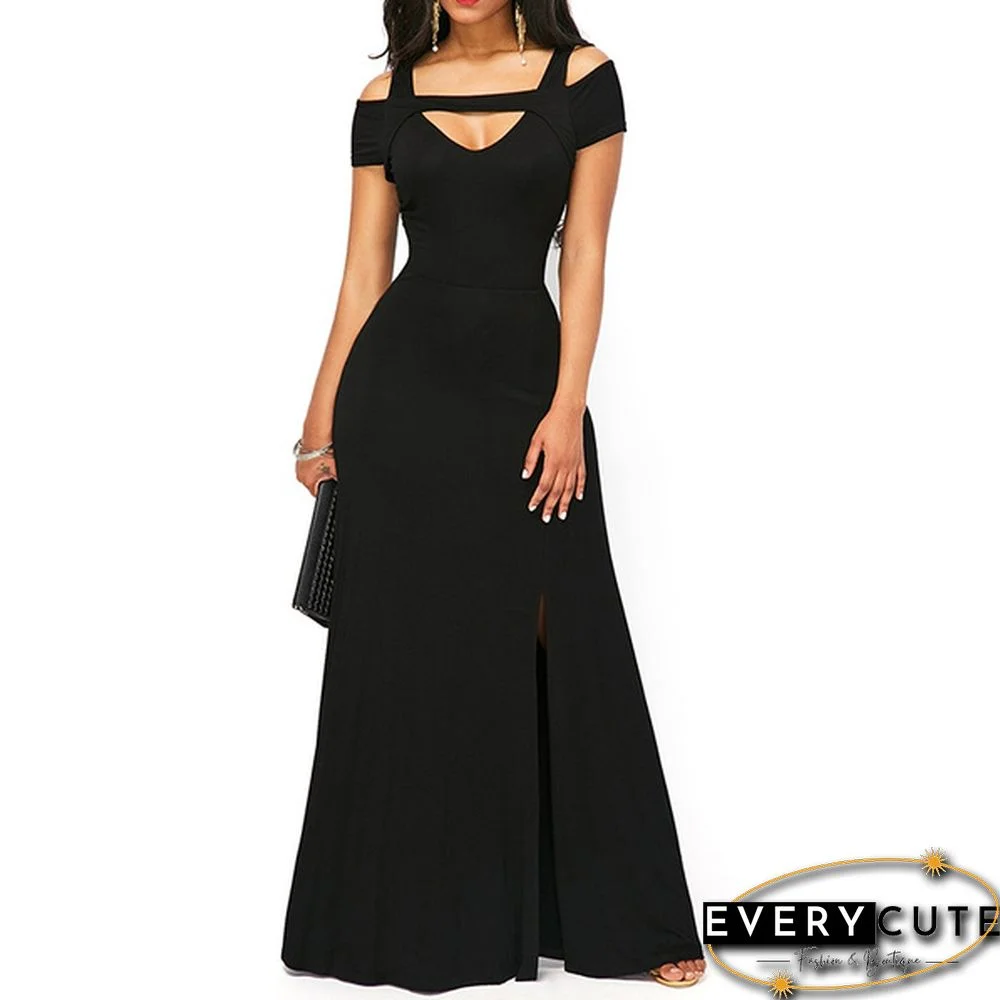 Womens Cold Shoulder V Neck Bodycon Prom Evening Club Maxi Long Dresses(3 Colors,S - 5XL)