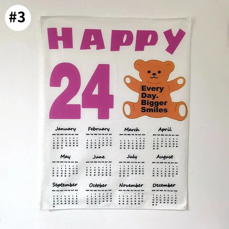 Athvotar Hanging Cloth Wall Calendar Small Tapestry Cartoon Calendar Tapestries Bedroom Background Fabric Decorations 2024 달력 태피스트리