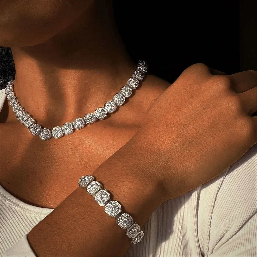 10mm Luxury Clustered Tennis Chain Bracelet in Silver-VESSFUL