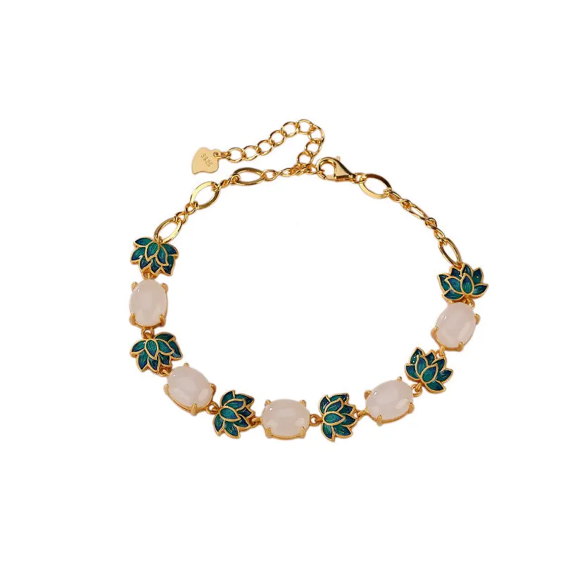 White Jade Lotus Blessing Chain Bracelet