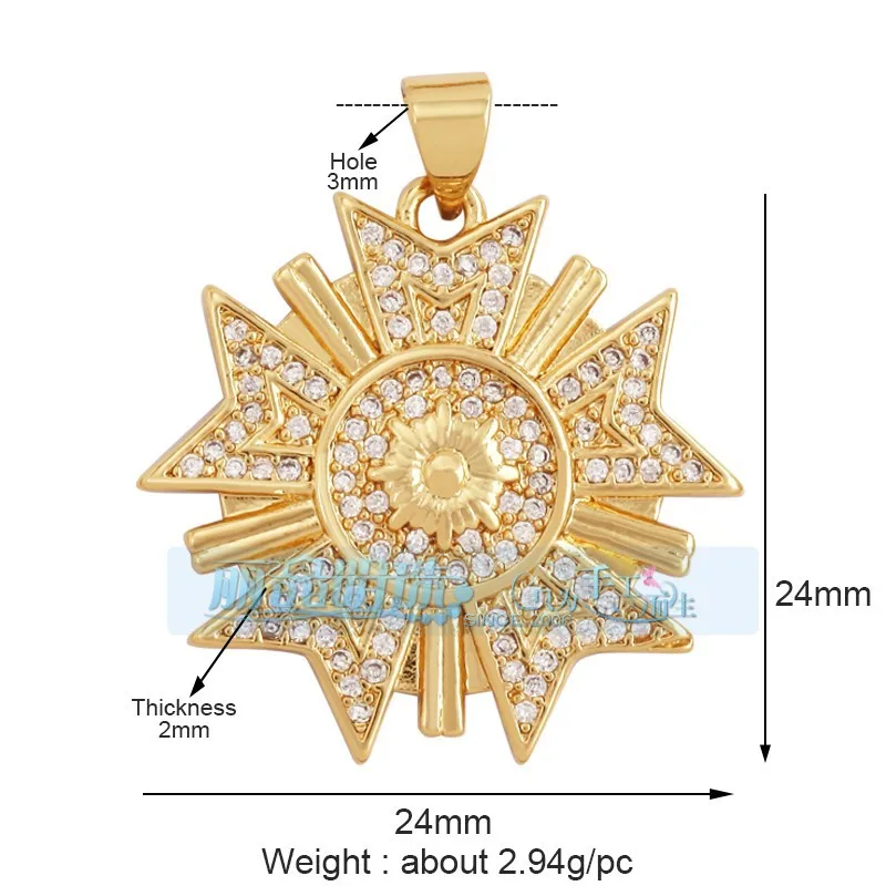 1 Piece 12 * 23mm 15*15mm 5*12mm Hole 5~5.9mm Half 925 Silver Zircon Sun Moon Pendant Jewelry Accessories