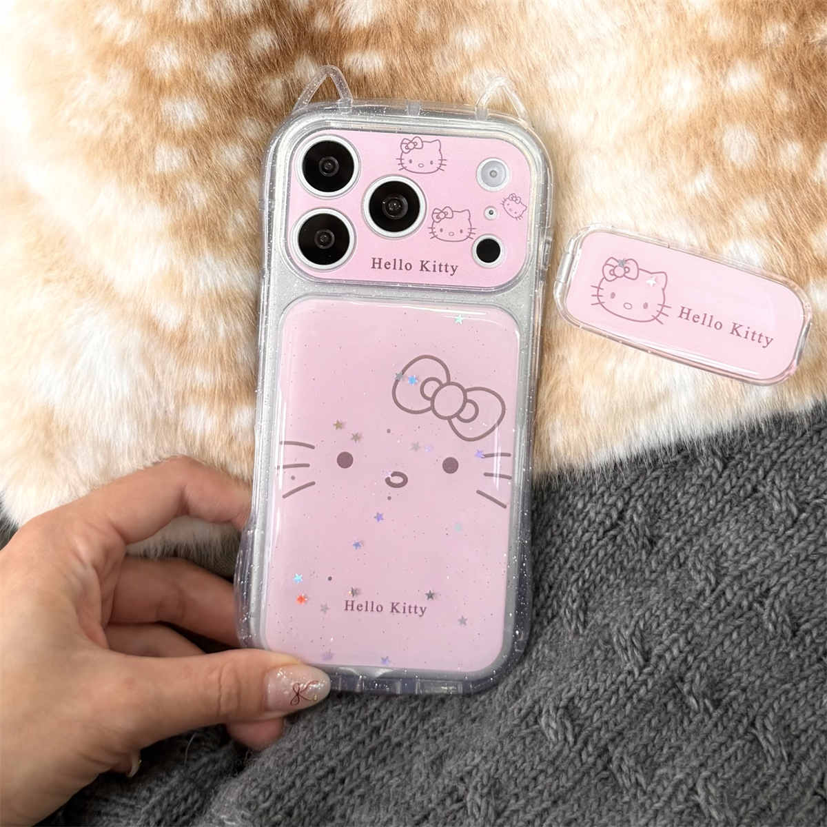 甘い立体猫耳とかわいいキティちゃん顔文字 iPhone 17 Pro Max / 16