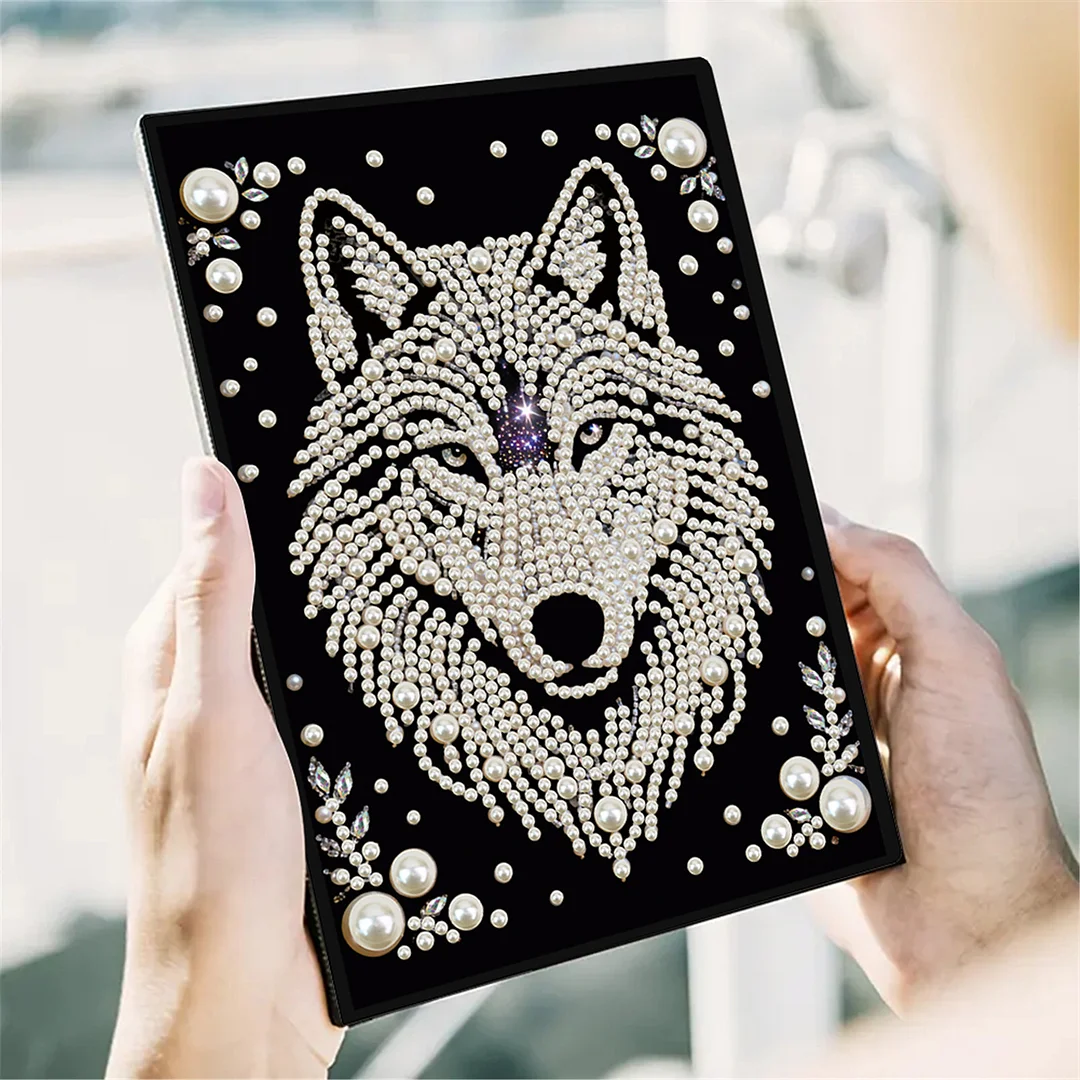 Wolves Partial Pearl DIY 50 Pages A5 Diamond Painting Notebook Special Shaped Diamond Art Diary Book Kits Wireless Strip 5D Crystal Art Paintings Sketchbook for Art Drawing