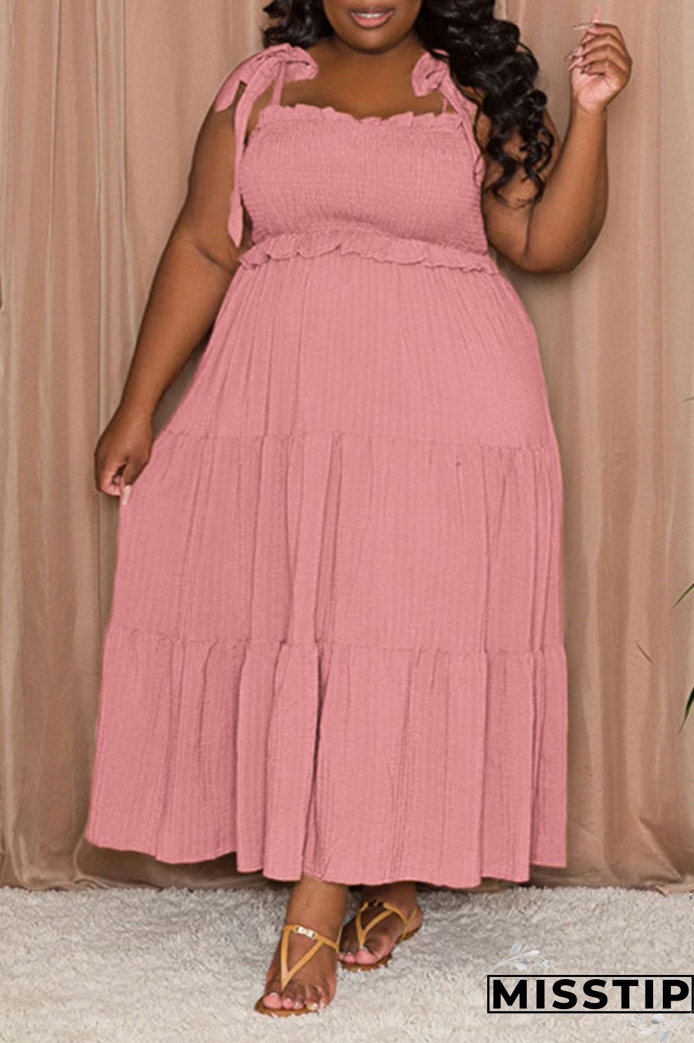 Black Casual Sweet Solid Bandage Patchwork Fold Spaghetti Strap Sling Dress Plus Size Dresses