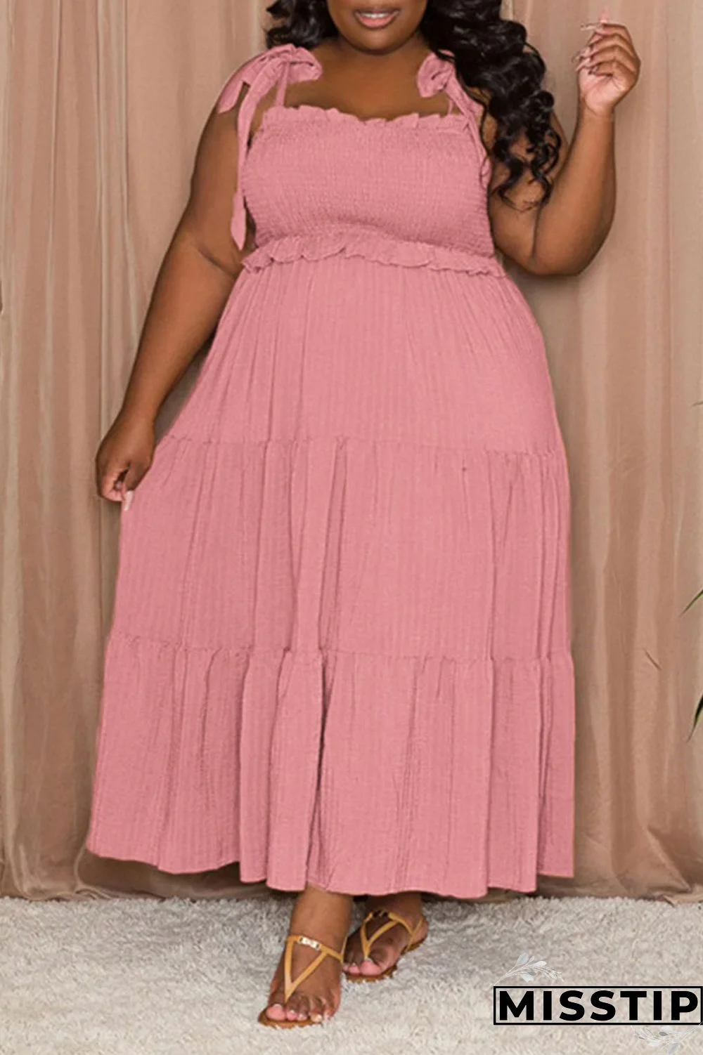 Black Casual Sweet Solid Bandage Patchwork Fold Spaghetti Strap Sling Dress Plus Size Dresses