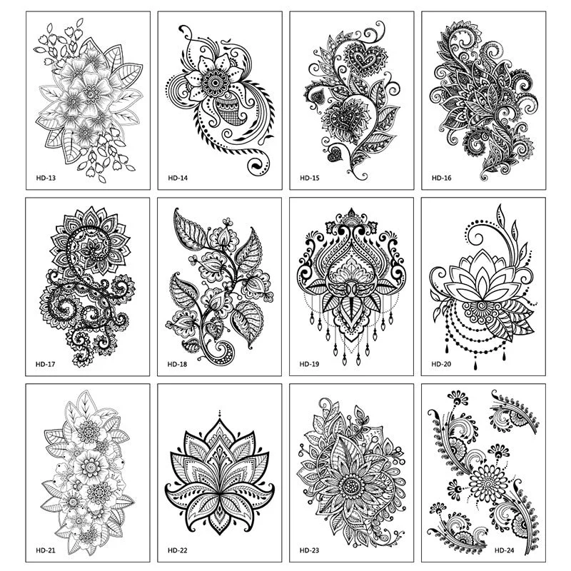 12Pcs/Lot Sketch Flower Temporary Tatoo Sticker Black and White Waterproof Flower Arm Tattoo Sticker Fake Tattoo for Woman Art