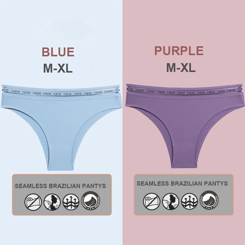 FINETOO 2PCS/Set Women Seamless Lingerie Letter Underpants Ladies 6 Solid Colors M-XL Woman Sexy Panties Briefs Underwear Thong