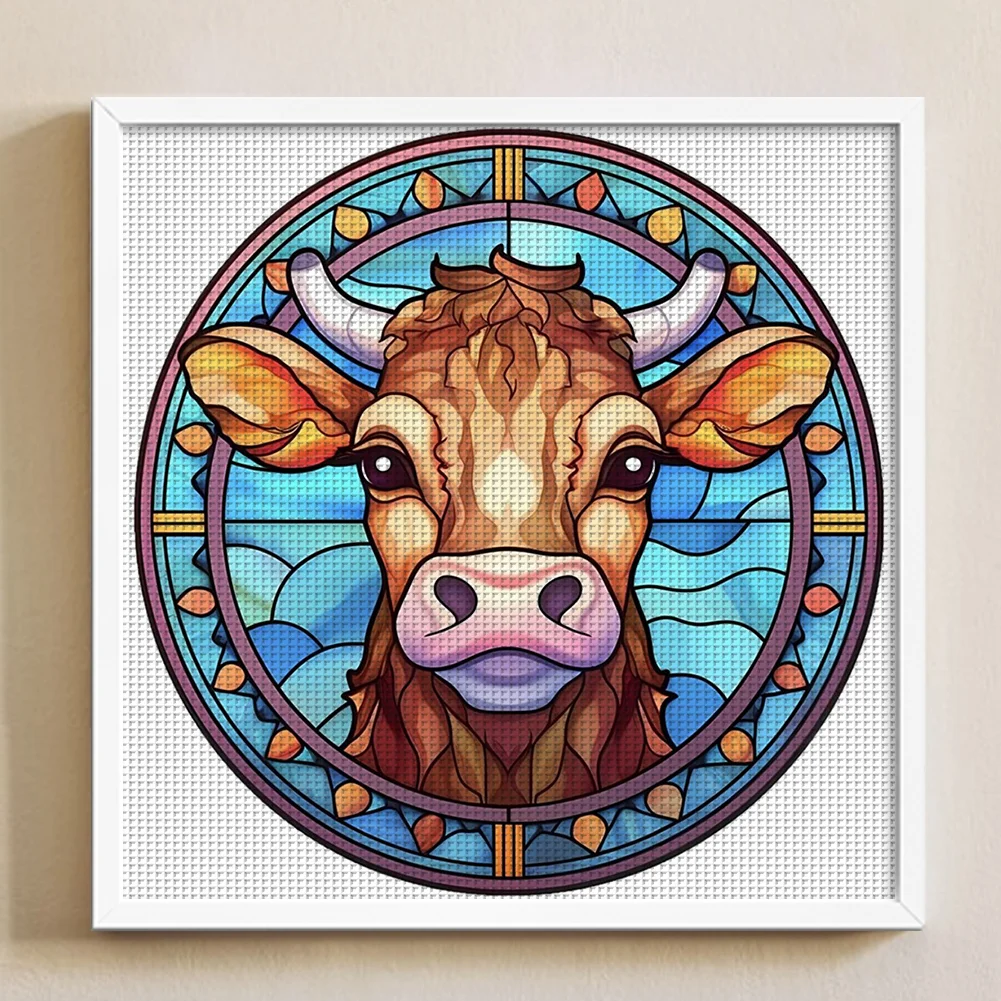 18CT Full Stamped Cross Stitch - Stained Glass Cow(Canvas|20*20CM)