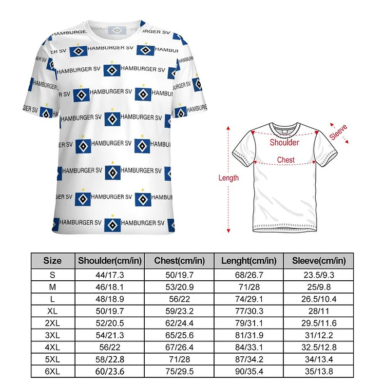 Hamburger SV Unisex 3D Vollständig Druck Kurzarm T-Shirts Beiläufige Tee Tops