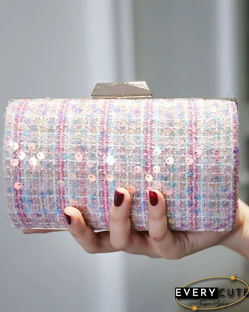 Tweed Sequins Decor Clutch Purse Evening Bags