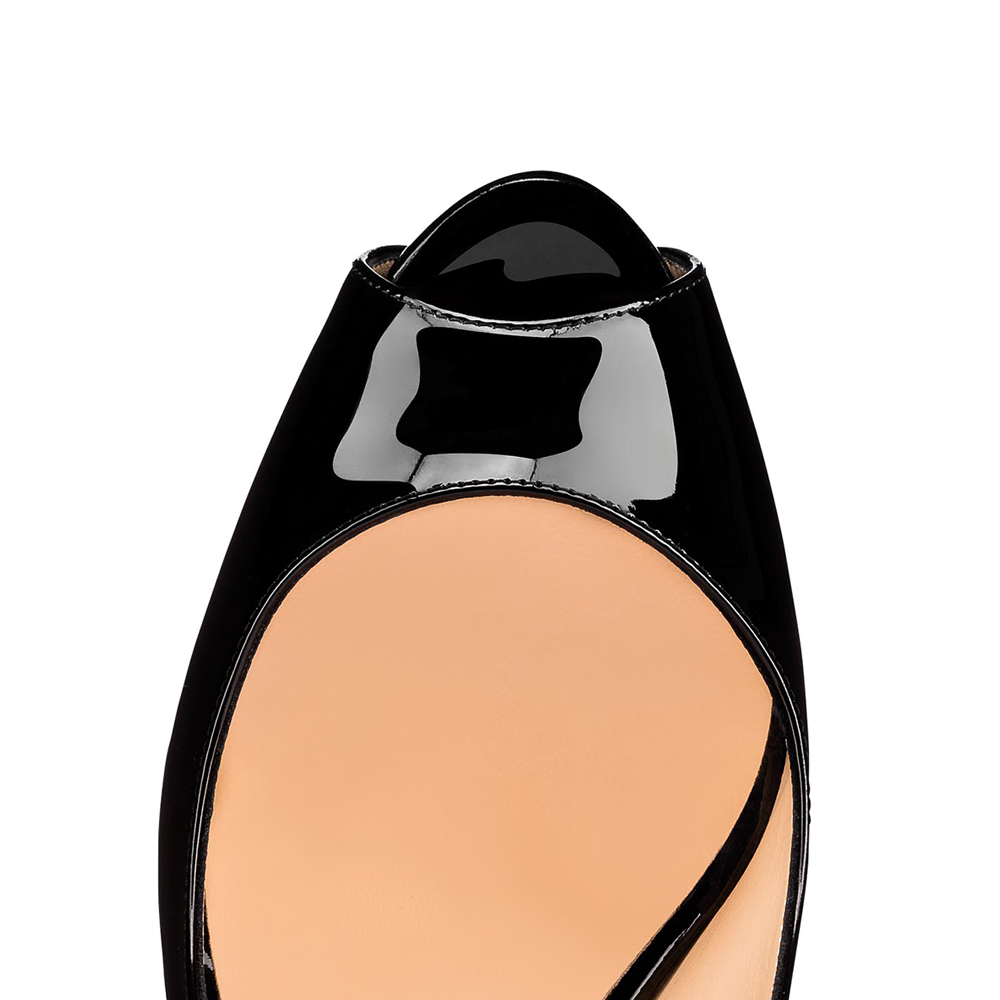 120mm Red Bottom Elastic Strap Slingback Sandals Peep Toe Platform Stilettos Black Patent Heels-MERUMOTE