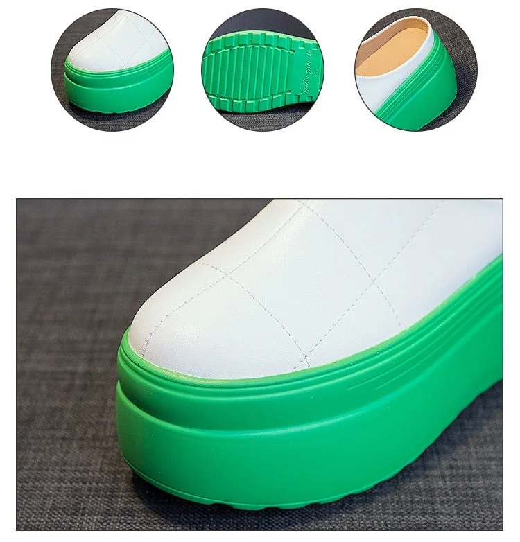 Fujin 2022 8cm Women Shoes Mules Genuine Leather Gereen White Black Platform Shoes Sandals Slippers Slides Women Summer Shoes