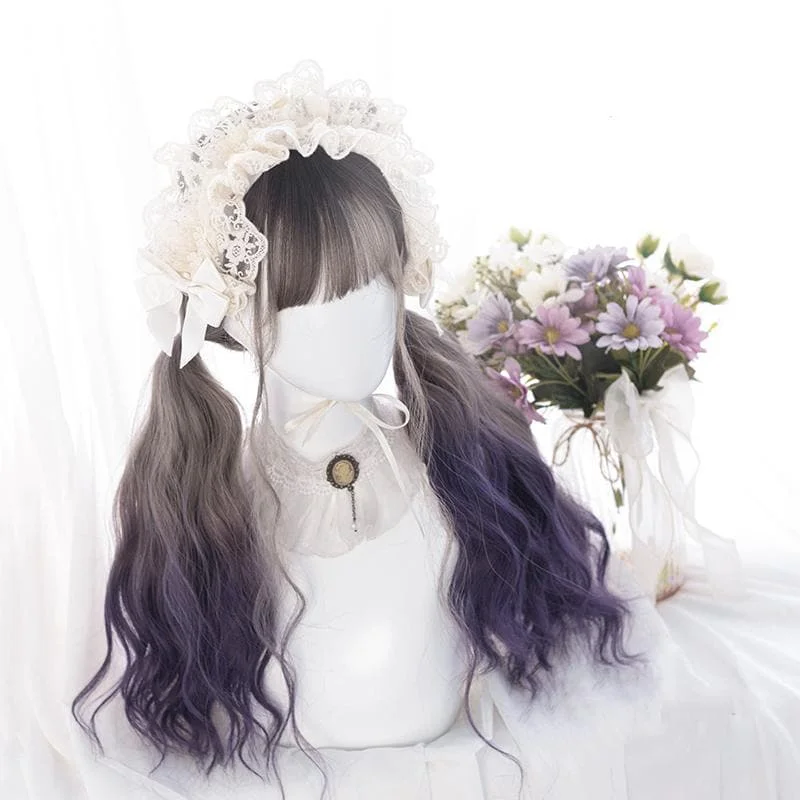 Cute Lolita Gray Gradient Dark Purple Curly Wig SS1662