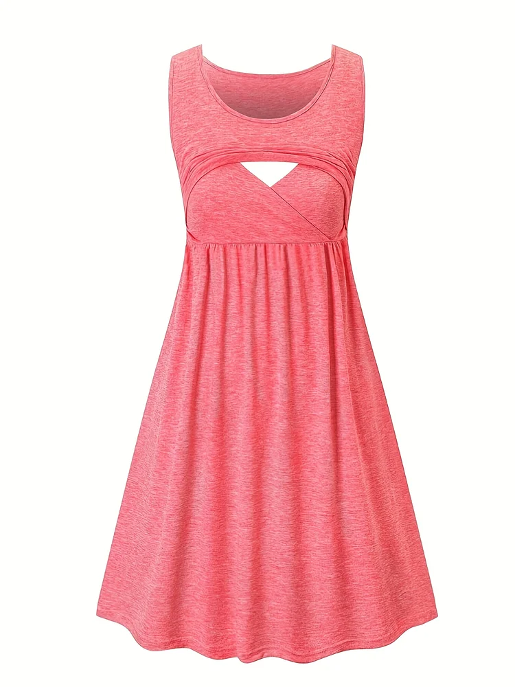 Stretchy & Comfortable Elegant Pink Maternity Dress | Round Neck, A-Line Cut, Sleeveless, Perfect For Summer Wear