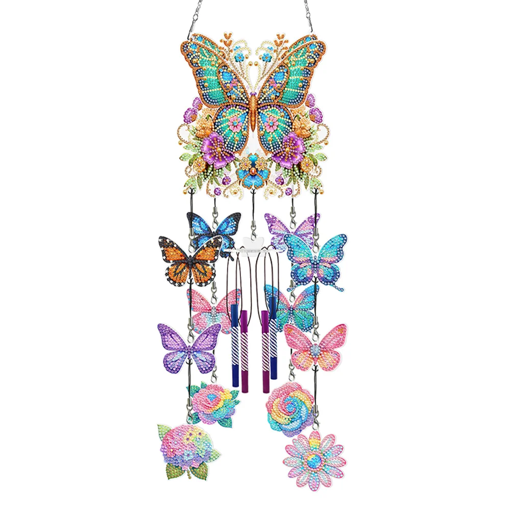 DIY Butterfly Wind Chime Double Sided Diamond Painting Hanging Pendant Home Decor