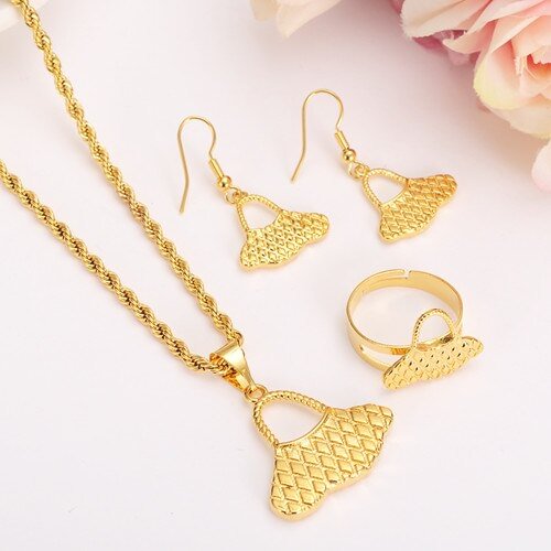 gold PNGrope Necklace pendant Earrings ring Set Women Party Gift