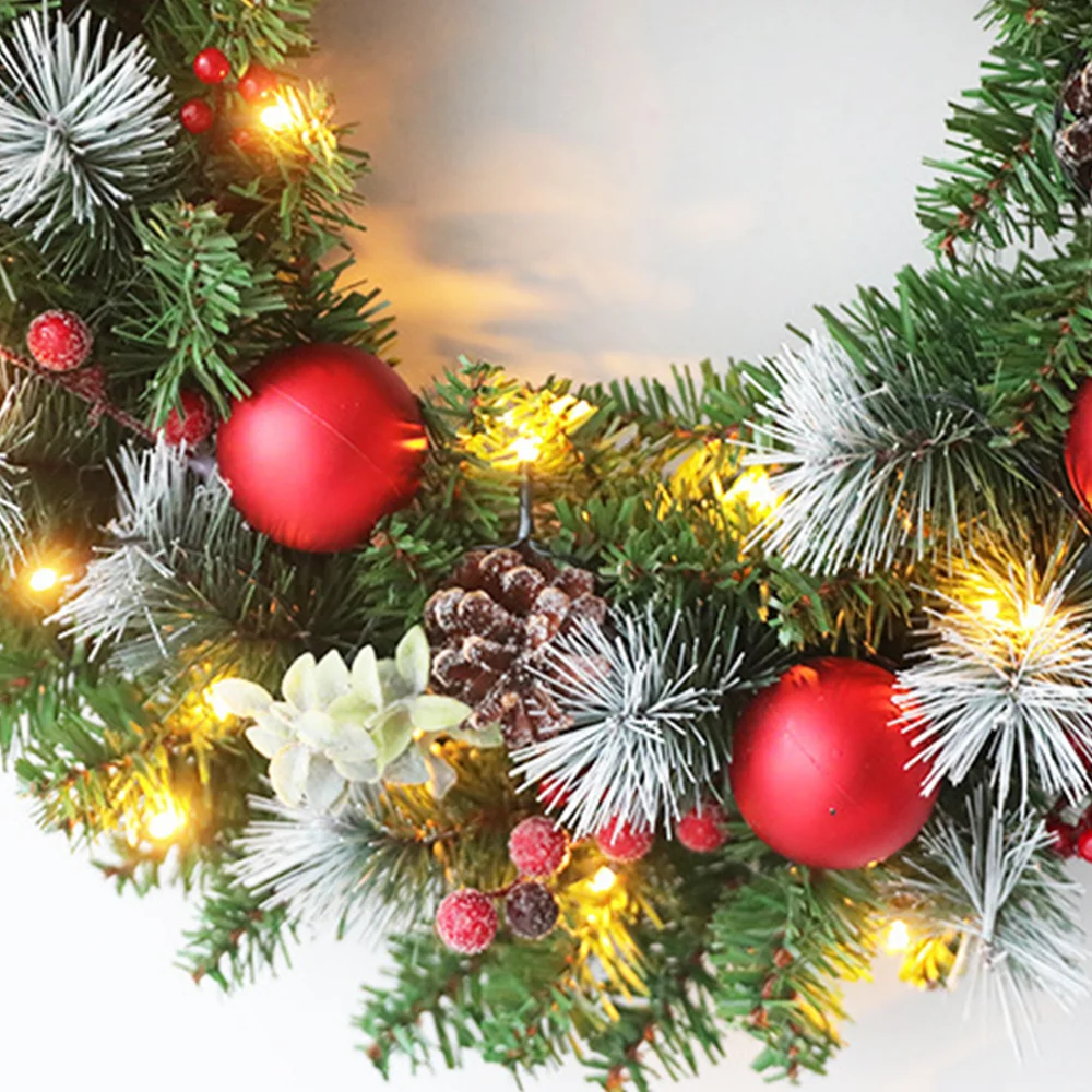Festive garland Red Christmas ball pine cone lights with garland