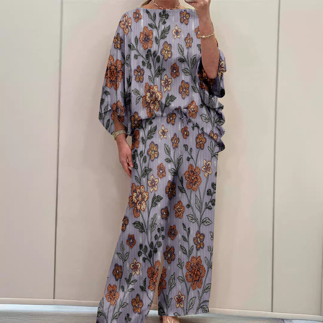 Women Long Sleeve V-neck Graphic Floral Printed Top