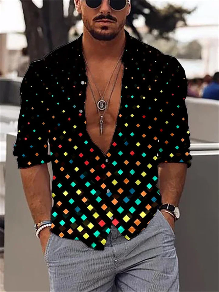 Summer Men's 3D Digital Printing Lapel Cardigan Long Sleeve Shirt Printed Shirt Long Sleeve Shirt S-6XL