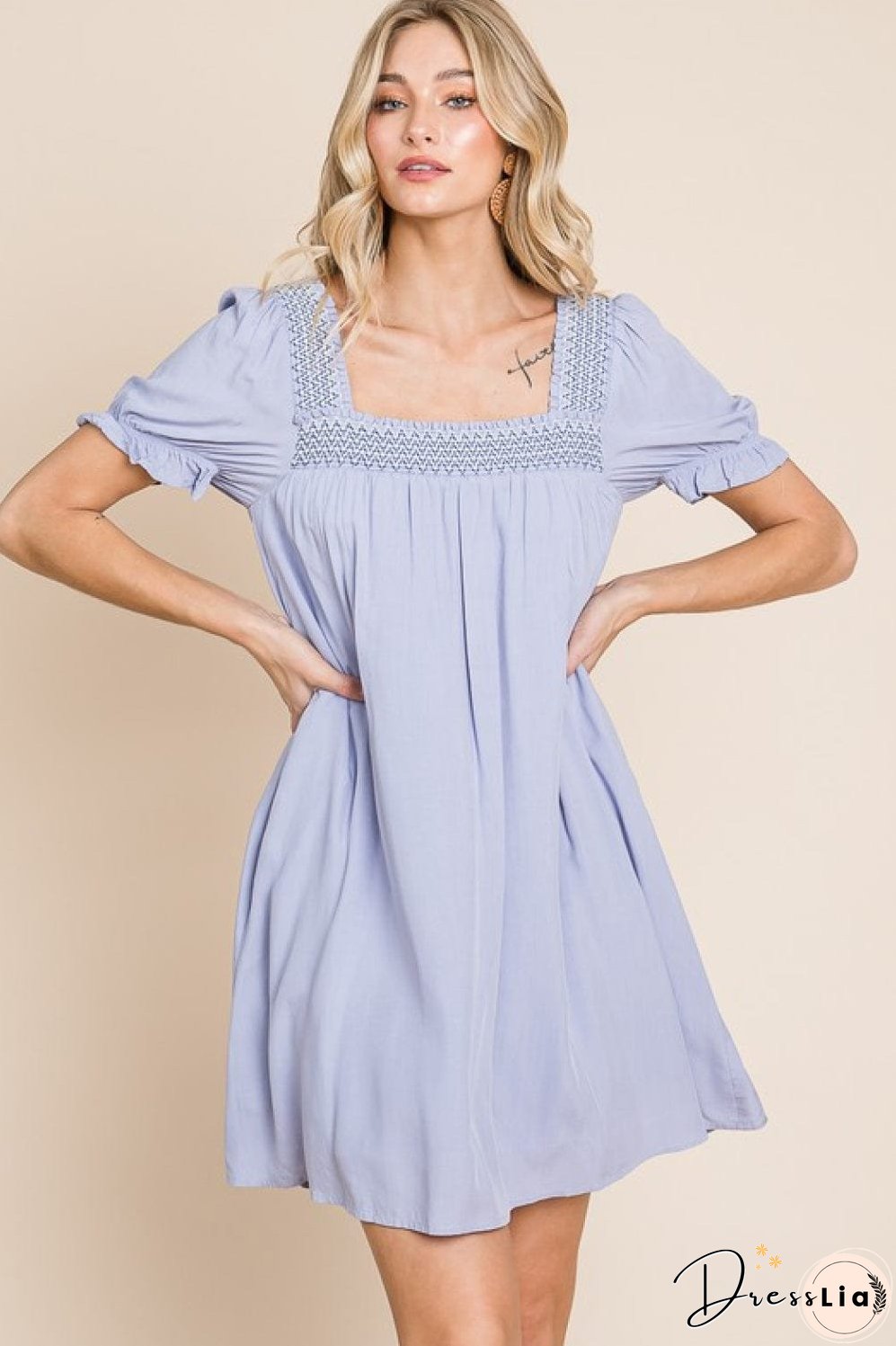 HEYSON Full Size Scenic Overlook Puff Sleeve Embroidered Mini Dress