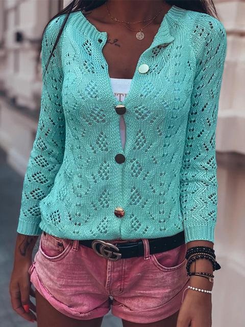 Solid Color Knitted Lightweight Cardigan-elleschic