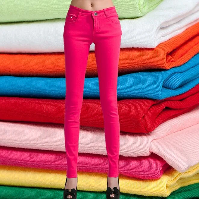 CUHAKCI Top Quality Women Pencil Pants Slim Trousers Woman Jeans Solid Girls Sweet Candy Color Femme Pantalon
