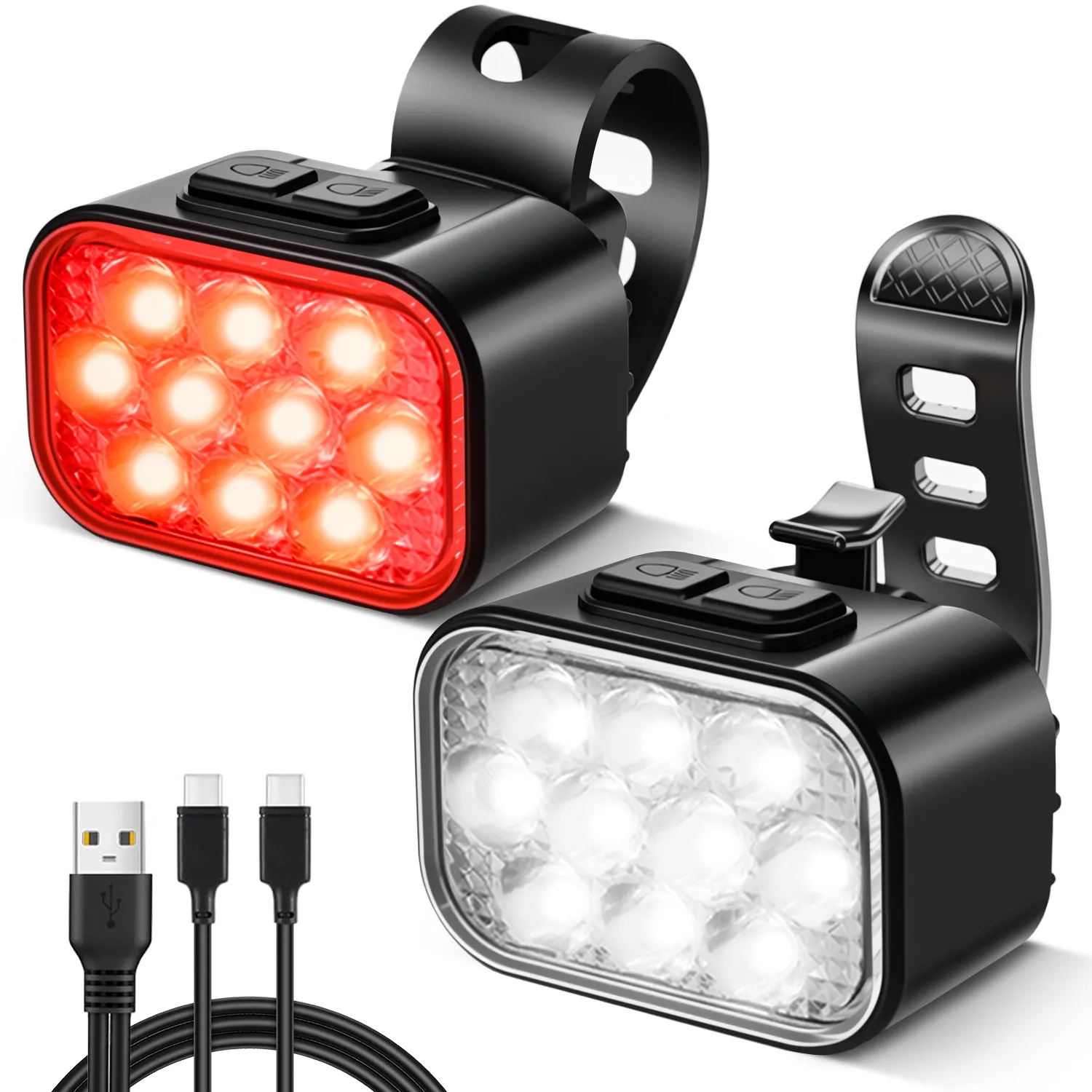 Victoper 10-LED rechargeable front and rear bike light set