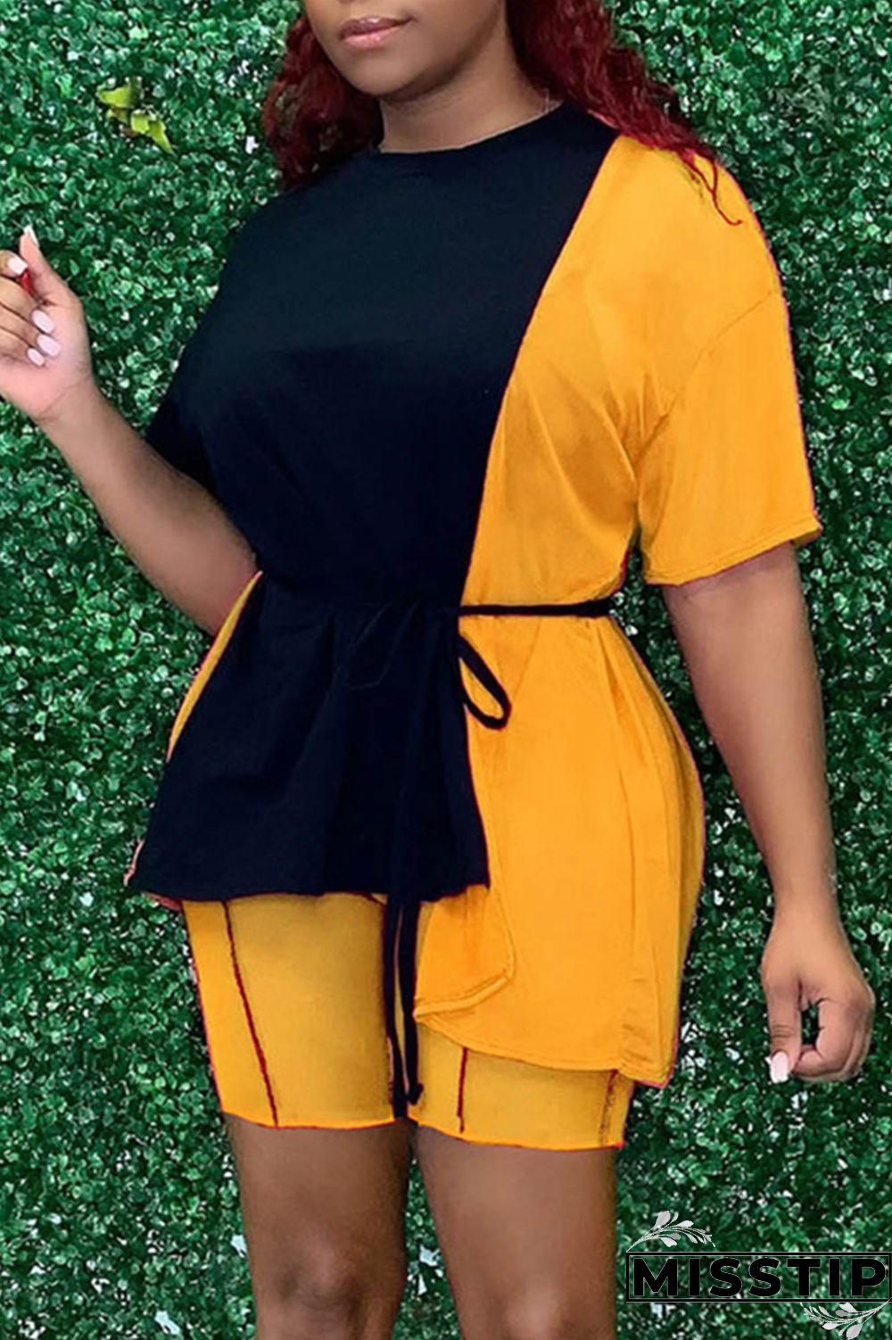 Fluorescent Green Fashion Casual Solid Patchwork O Neck Long Sleeve Two Pieces