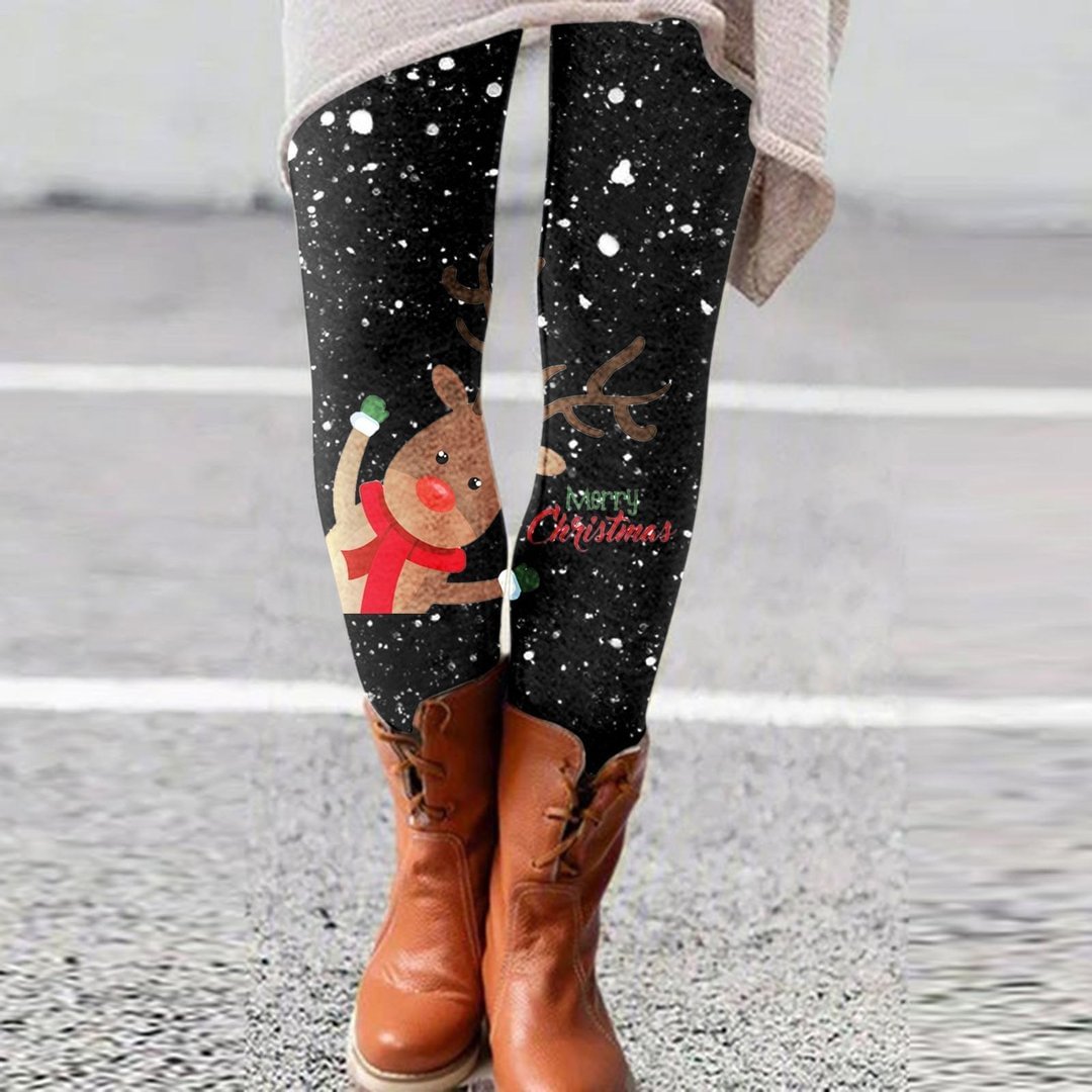 Women Christmas Elk Print Leggings