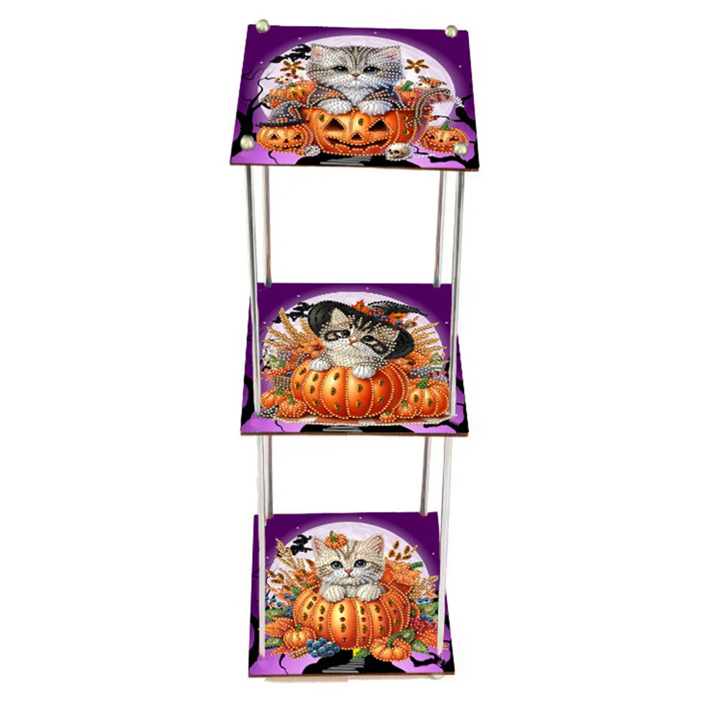 3 Tier Halloween Cat Acrylic DIY Diamond Painting Square Serving Tray for Home Table