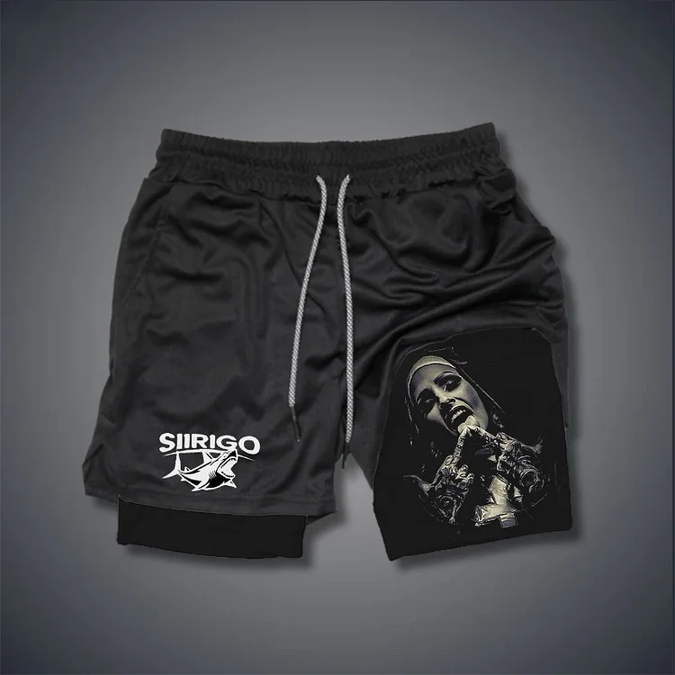 Nun with Crucifix Graphic GYM PERFORMANCE SHORTS