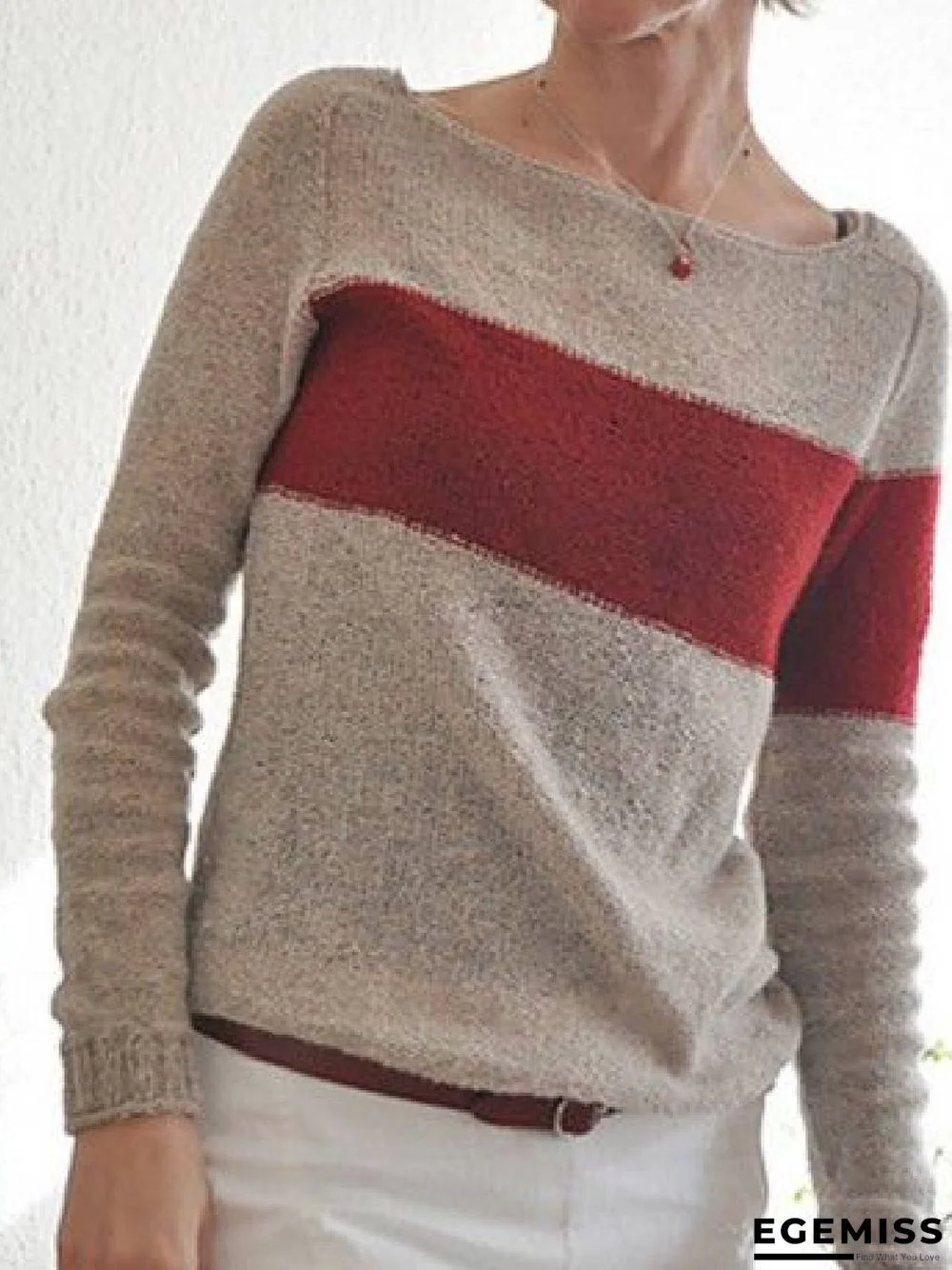 Light Khaki Square Neck Long Sleeve Sweater | EGEMISS