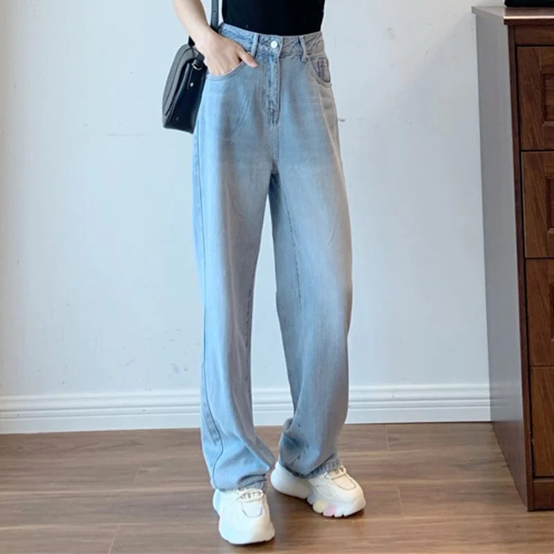 Women High Waist Clothes Wide Leg Denim Jeans Casual Streetwear Vintage Quality Clothing Fashion Harajuku Straight Capris Pants