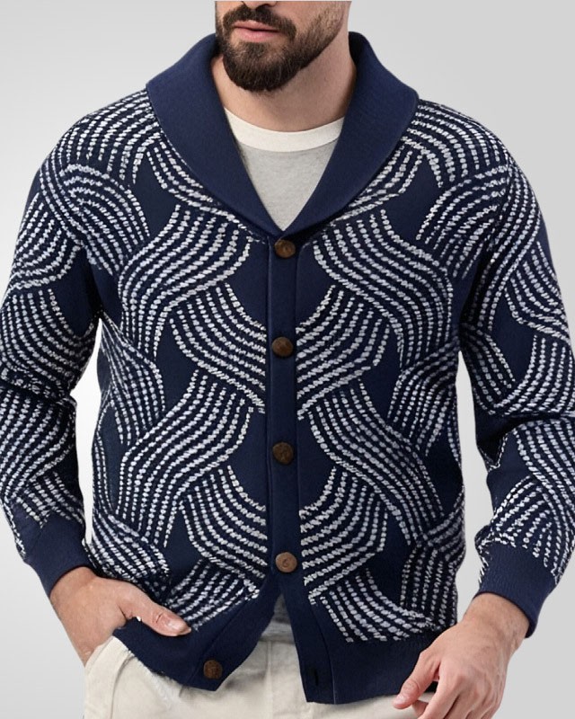 Men's Knitted Jacquard Stripe Cardigan Sweater