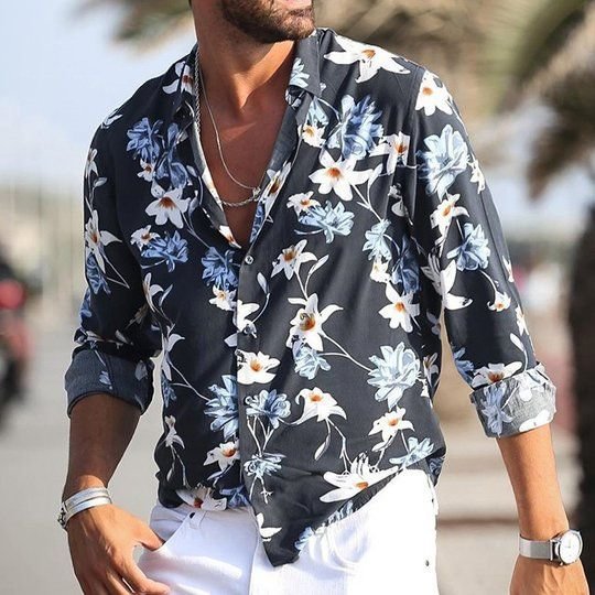 ZUKOC Men's Botanical & Floral Print Long Sleeve Chic Casual Shirt